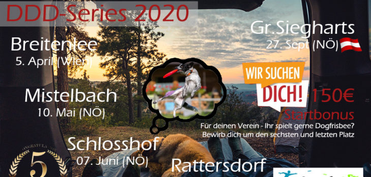 fünfjähriges Bestehen der Österreichischen Dogfrisbee Turnierserie DiscDogduell - Turnierstationen 2020: Breitenlee, Mistelbach, Schlosshof, Rattersdorf, Groß Siegharts